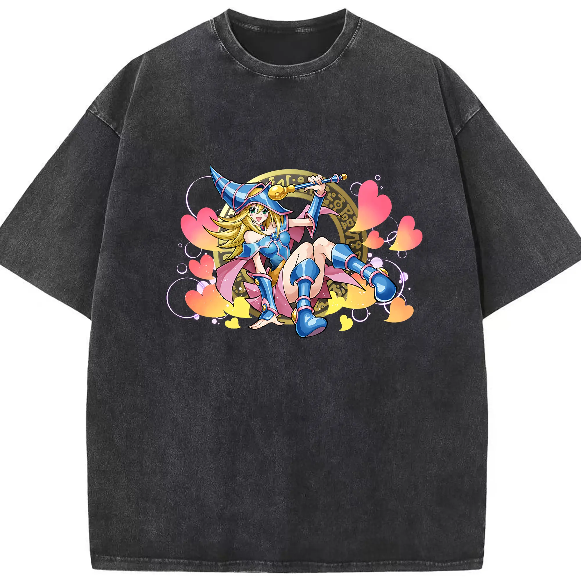 Yu-gi-oh Dark Magician Girl t-shirt - Washed Vintage Look 230g Cotton Oversized T-Shirt With Front Heat Transfer Print – Soft, Lightweight, Stylish Fit – Comfortable Casual Wear For Sports & Everyday Use