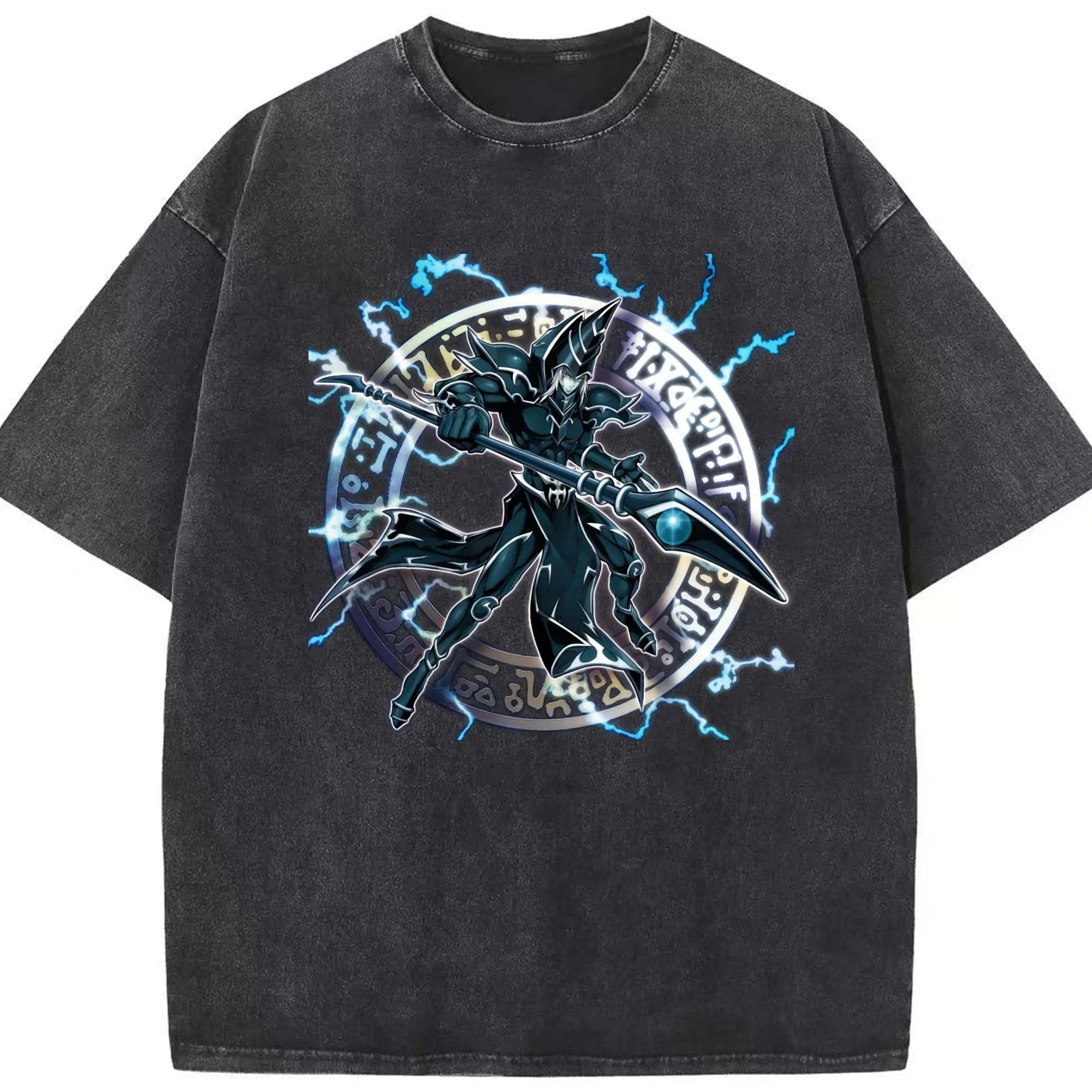 Yu-gi-oh Dark Magician graphic shirt​ - Washed Vintage Look 230g Cotton Oversized T-Shirt With Front Heat Transfer Print – Soft, Lightweight, Stylish Fit – Comfortable Casual Wear For Sports & Everyday Use