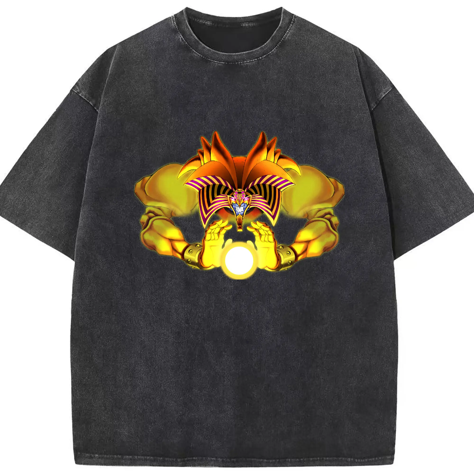 Yu-gi-oh exodia graphic t-shirt​ - Washed Vintage Look 230g Cotton Oversized T-Shirt With Front Heat Transfer Print – Soft, Lightweight, Stylish Fit – Comfortable Casual Wear For Sports & Everyday Use