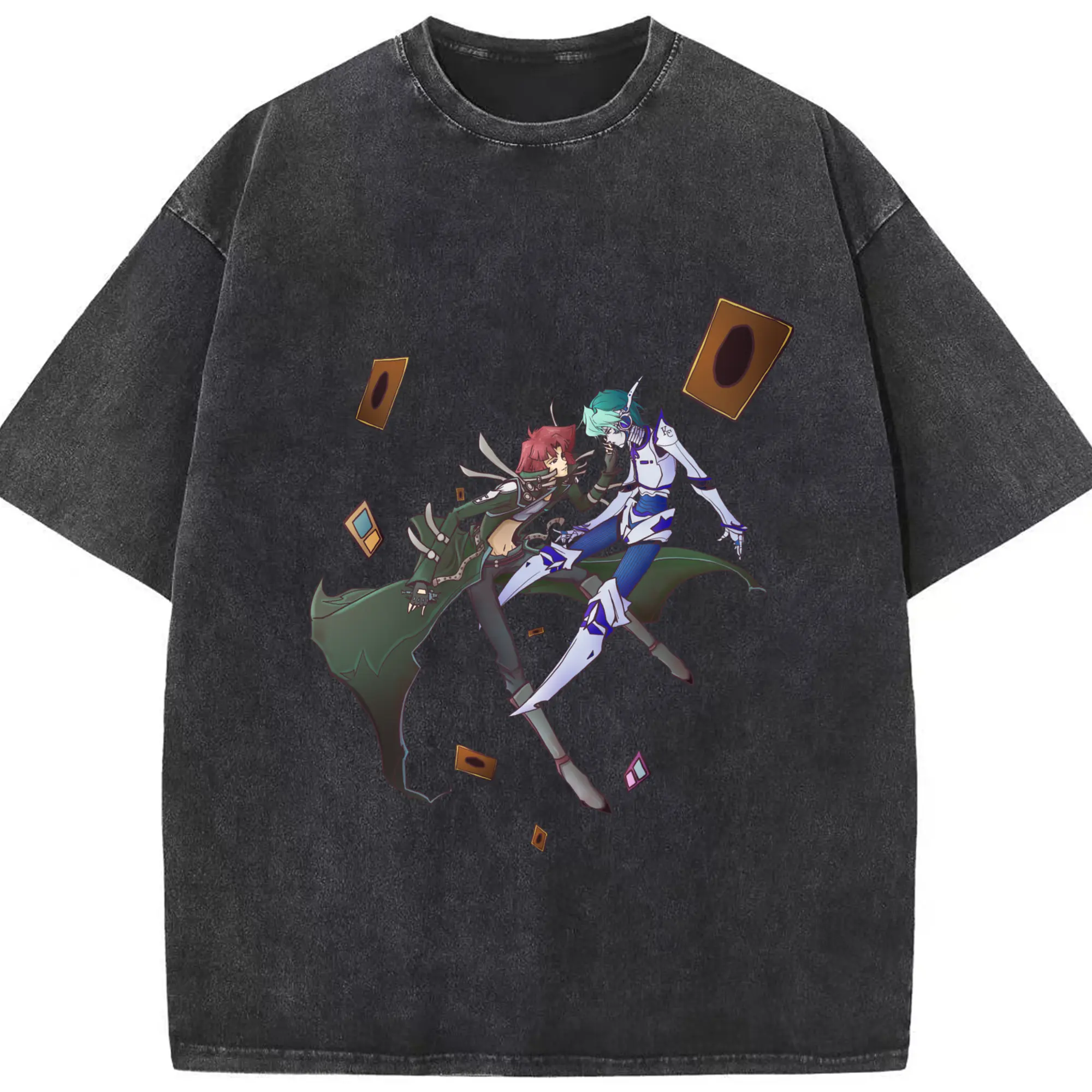 Yu-gi-oh graphic tee - Washed Vintage Look 230g Cotton Oversized T-Shirt With Front Heat Transfer Print – Soft, Lightweight, Stylish Fit – Comfortable Casual Wear For Sports & Everyday Use