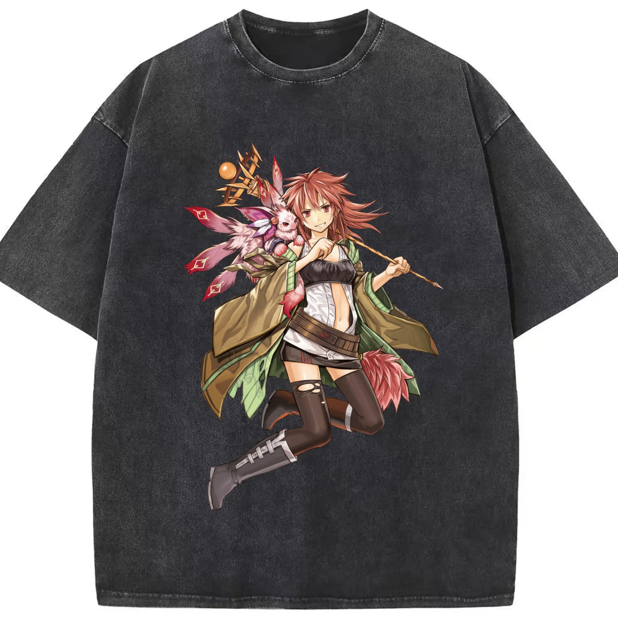 Yu-gi-oh graphic t-shirt​ - Washed Vintage Look 230g Cotton Oversized T-Shirt With Front Heat Transfer Print – Soft, Lightweight, Stylish Fit – Comfortable Casual Wear For Sports & Everyday Use