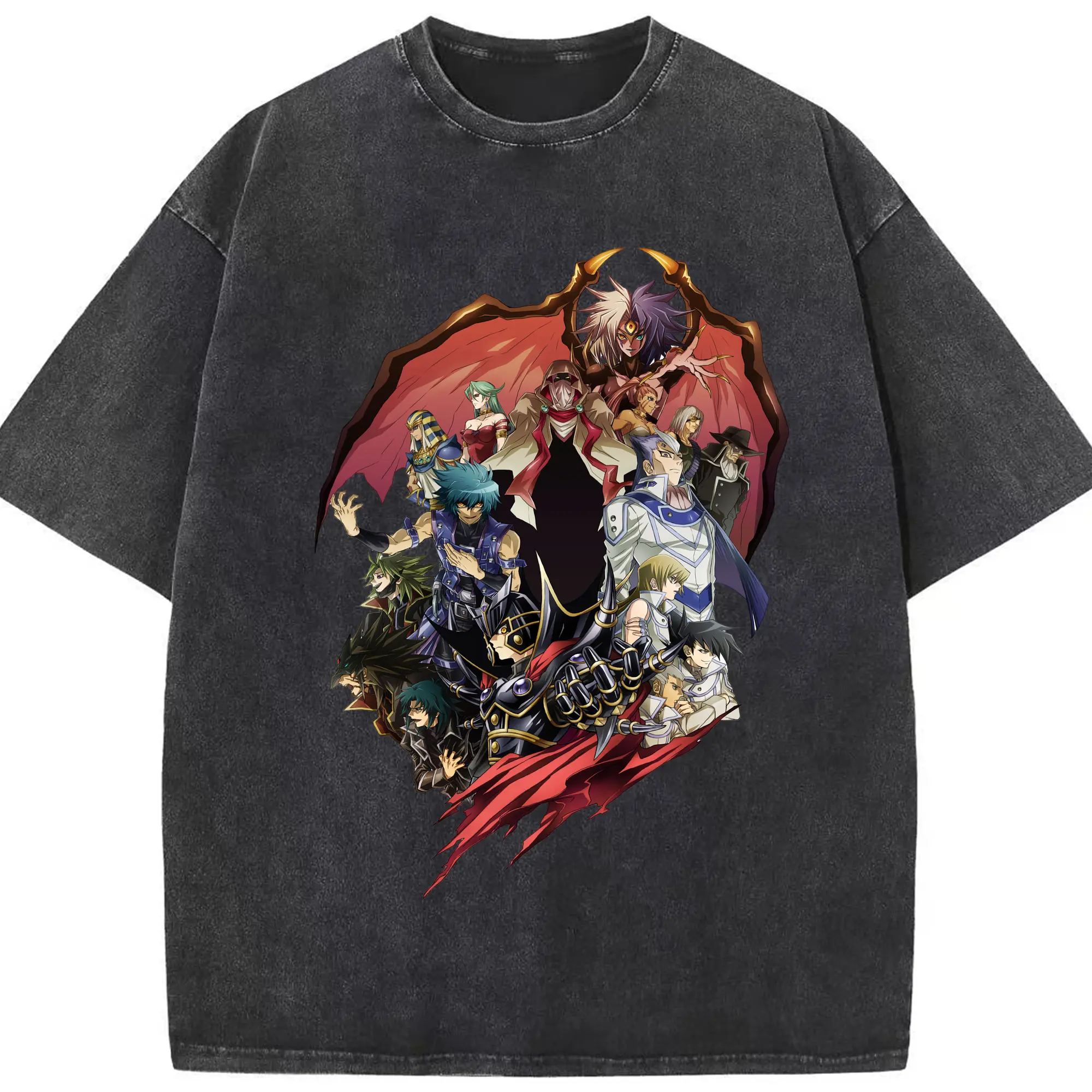 Yu-gi-oh GX graphic shirt​ - Washed Vintage Look 230g Cotton Oversized T-Shirt With Front Heat Transfer Print – Soft, Lightweight, Stylish Fit – Comfortable Casual Wear For Sports & Everyday Use