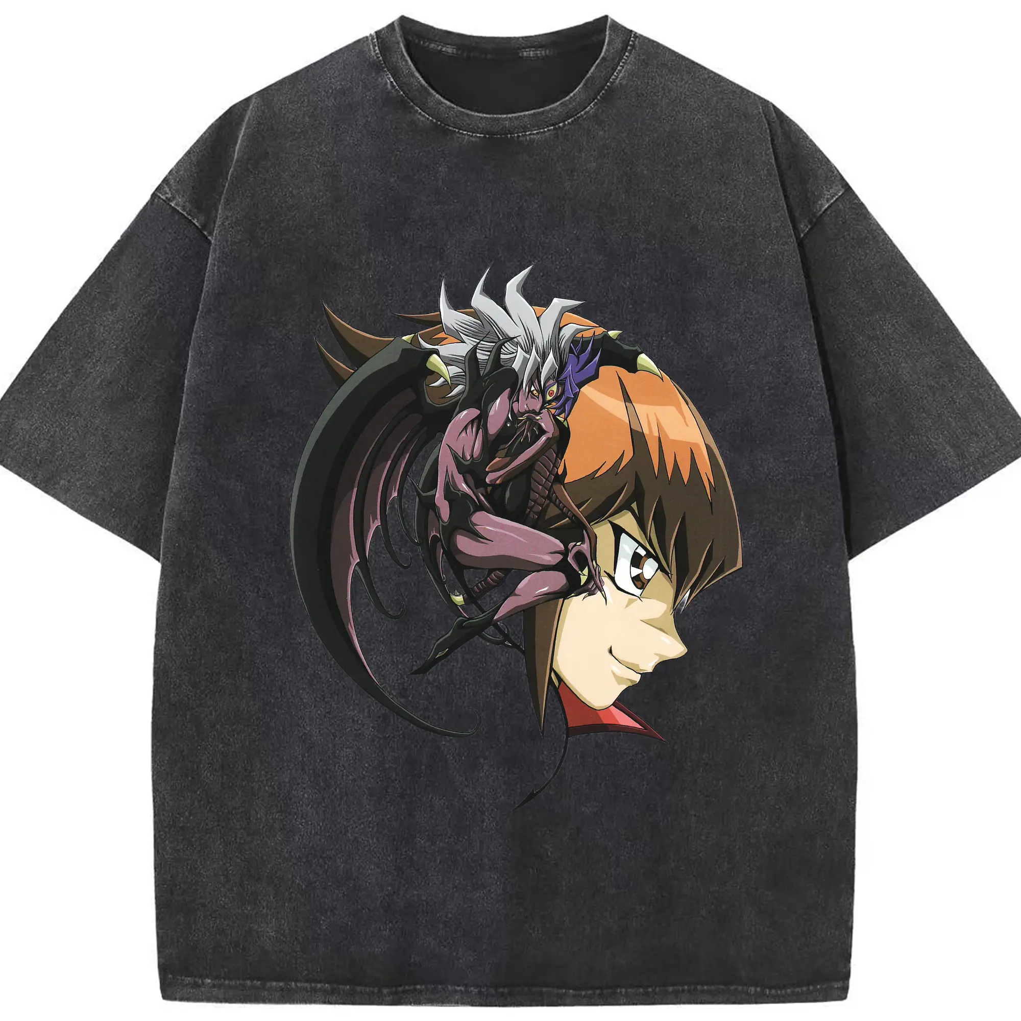 Yu-gi-oh GX t-shirt - Washed Vintage Look 230g Cotton Oversized T-Shirt With Front Heat Transfer Print – Soft, Lightweight, Stylish Fit – Comfortable Casual Wear For Sports & Everyday Use