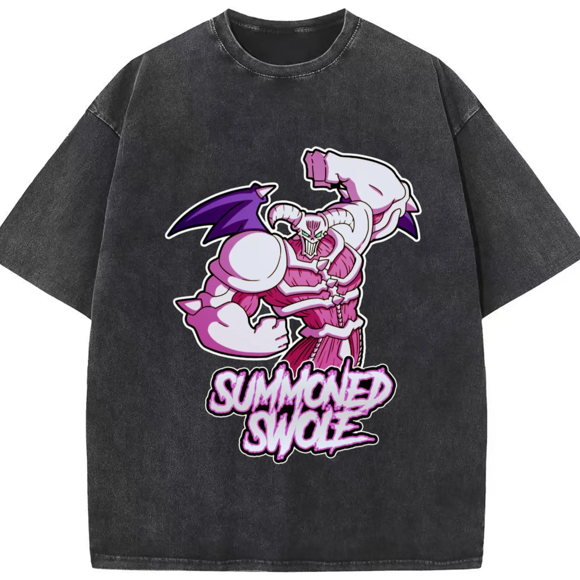 Yu-gi-oh summoned swole graphic shirt​ - Washed Vintage Look 230g Cotton Oversized T-Shirt With Front Heat Transfer Print – Soft, Lightweight, Stylish Fit – Comfortable Casual Wear For Sports & Everyday Use